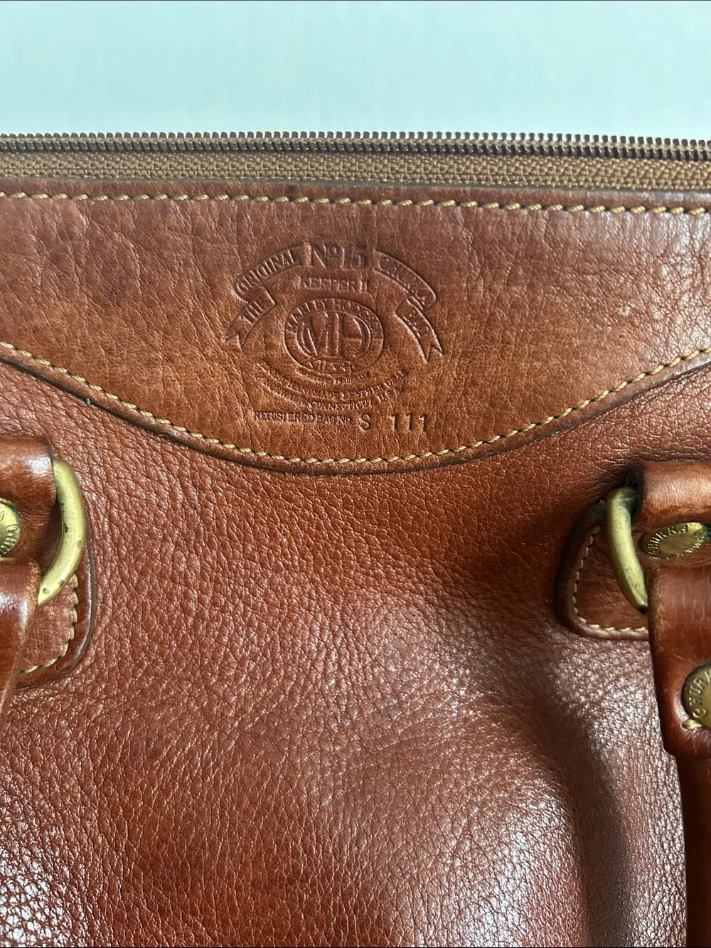 Ghurka Chestnut Brown Leather Satchel with Brass Hardware